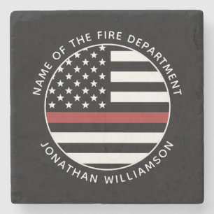 Personalized Firefighter Thin Red Line USA Flag Stone Coaster