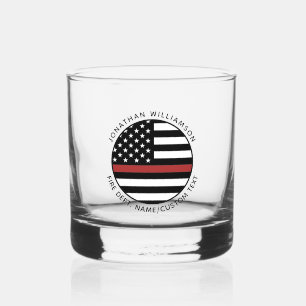 Personalized Firefighter Thin Red Line USA Flag Whiskey Glass