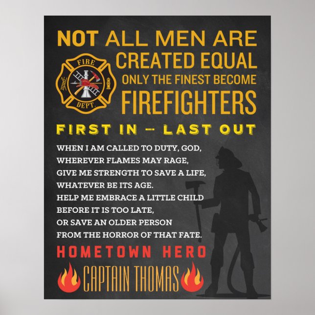 Personalized Fireman Gift. Firefighter Sign. EMT Poster (Front)