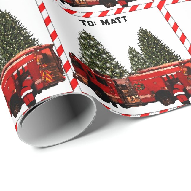Personalized Fireman Holiday Gift Wrapping Paper (Roll Corner)