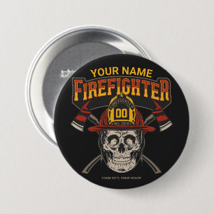 Personalized Fireman Skull Helmet Axe Firefighter  3 Inch Round Button