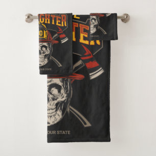 Personalized Fireman Skull Helmet Axe Firefighter  Bath Towel Set
