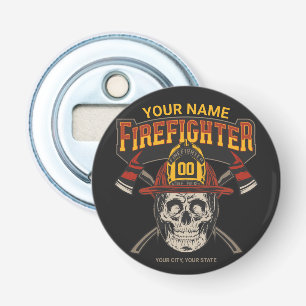 Personalized Fireman Skull Helmet Axe Firefighter Bottle Opener