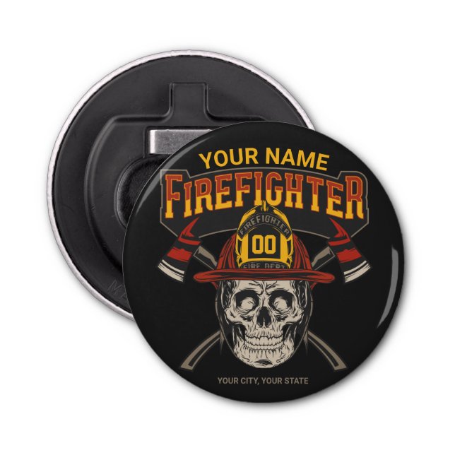 Personalized Fireman Skull Helmet Axe Firefighter  Bottle Opener (Front)