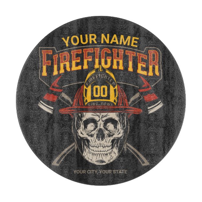Personalized Fireman Skull Helmet Axe Firefighter  Cutting Board (Front)