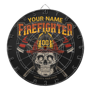 Personalized Fireman Skull Helmet Axe Firefighter  Dartboard