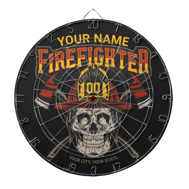 Personalized Fireman Skull Helmet Axe Firefighter  Dartboard (Front)