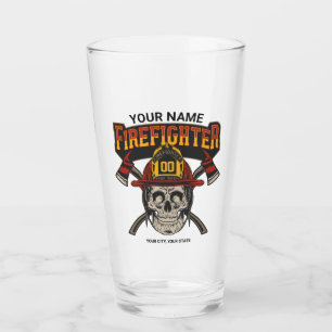 Personalized Fireman Skull Helmet Axe Firefighter  Glass
