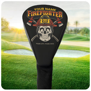 Personalized Fireman Skull Helmet Axe Firefighter  Golf Head Cover