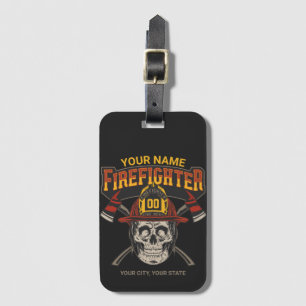 Personalized Fireman Skull Helmet Axe Firefighter  Luggage Tag