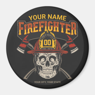 Personalized Fireman Skull Helmet Axe Firefighter Magnet