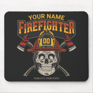 Personalized Fireman Skull Helmet Axe Firefighter  Mouse Pad