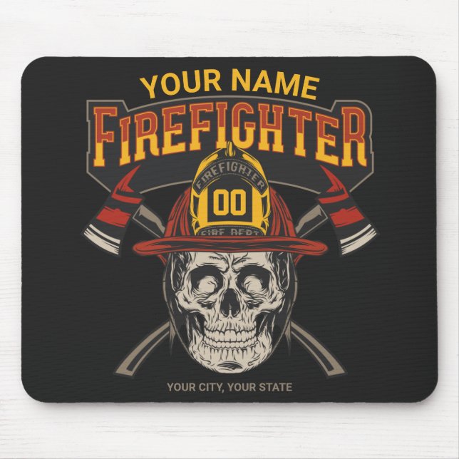 Personalized Fireman Skull Helmet Axe Firefighter  Mouse Pad (Front)