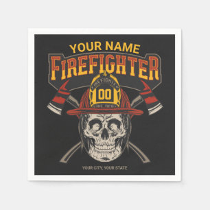 Personalized Fireman Skull Helmet Axe Firefighter Napkin