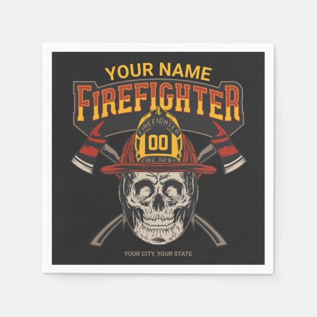 Personalized Fireman Skull Helmet Axe Firefighter Napkin (Front)