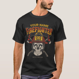 Personalized Fireman Skull Helmet Axe Firefighter T-Shirt