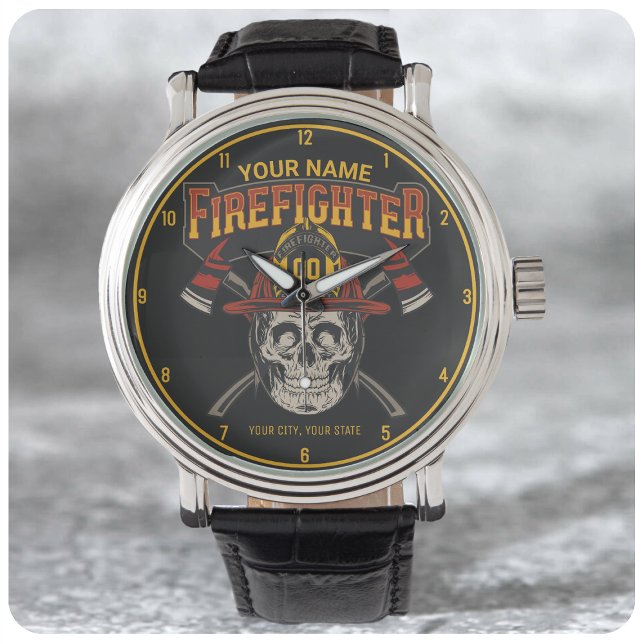 Personalized Fireman Skull Helmet Axe Firefighter  Watch (Creator Uploaded)