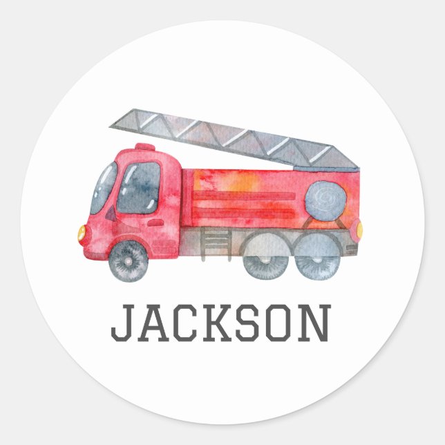Personalized Firetruck birthday Party Classic Round Sticker (Front)