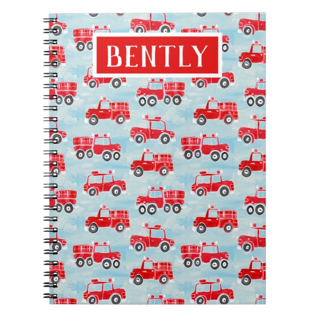 Personalized firetrucks boys custom name notebook (Front)