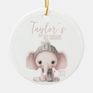 Personalized First Baby Elephant Christmas Ceramic Ornament