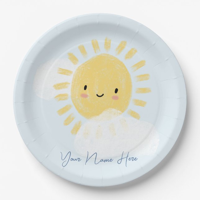 Personalized First Birthday Baby Shower Sunshine Paper Plate (Front)