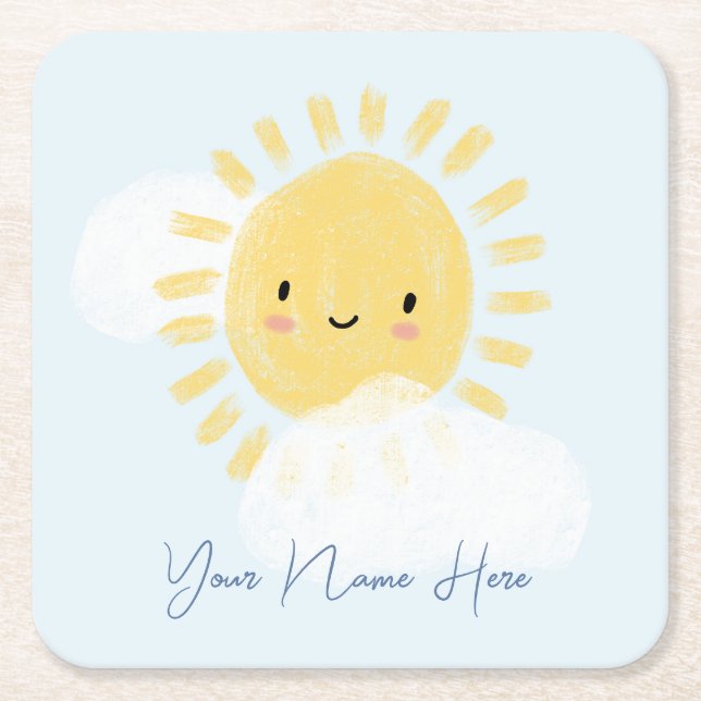 Personalized First Birthday Baby Shower Sunshine Square Paper Coaster (Front)
