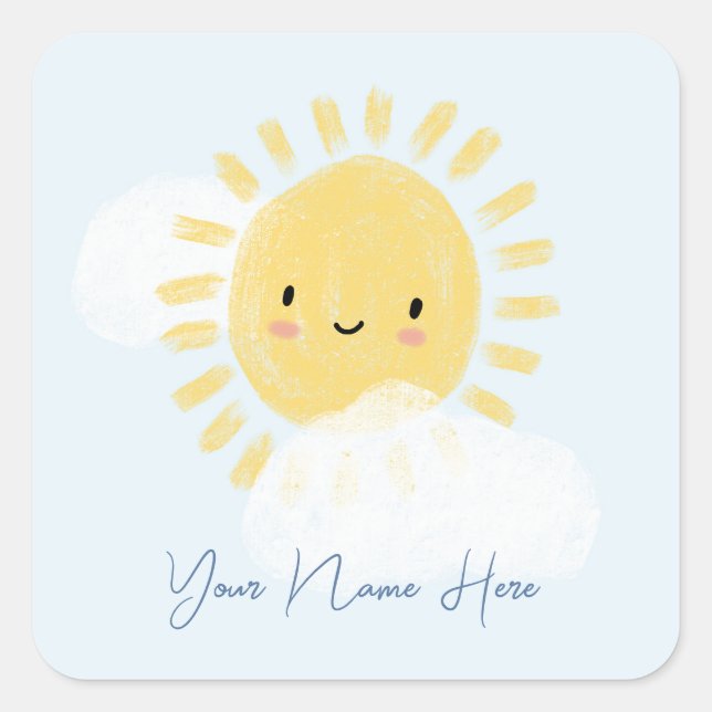 Personalized First Birthday Baby Shower Sunshine Square Sticker (Front)