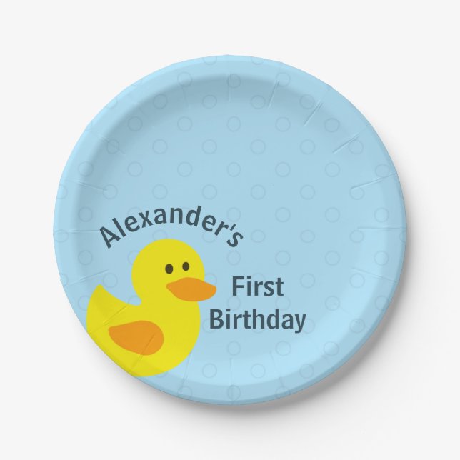 Personalized First Birthday Little Yellow Ducky Paper Plate (Front)