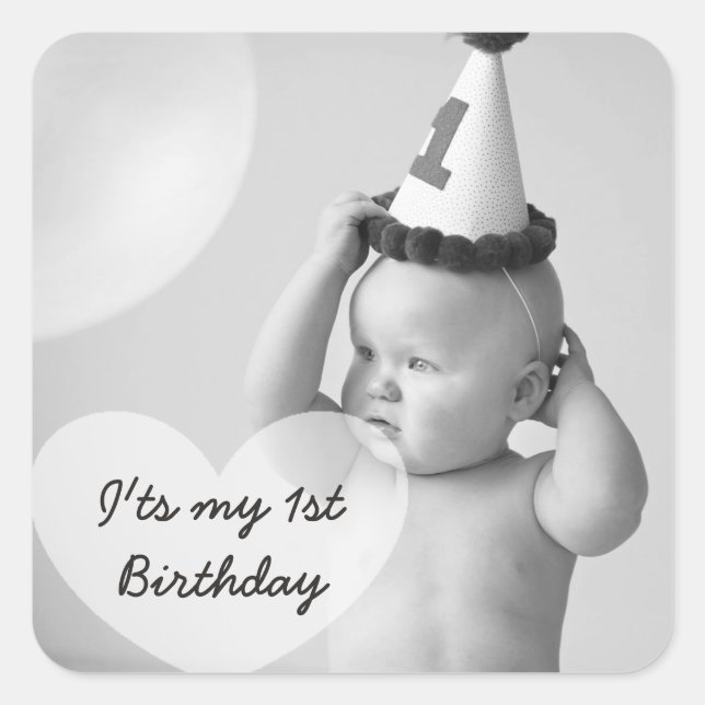 Personalized First Birthday Photo Sticker (Front)