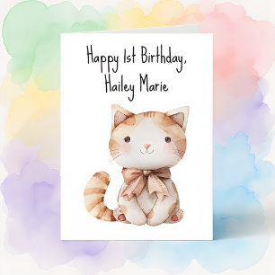 Personalized First Birthday Stuffed Toy Cat  Card