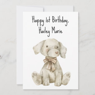 Personalized First Birthday Stuffed Toy Dog  Card