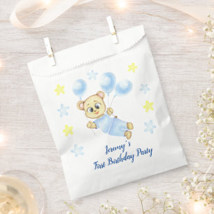 Personalized First Birthday Teddy Bear Boy Favour Bag