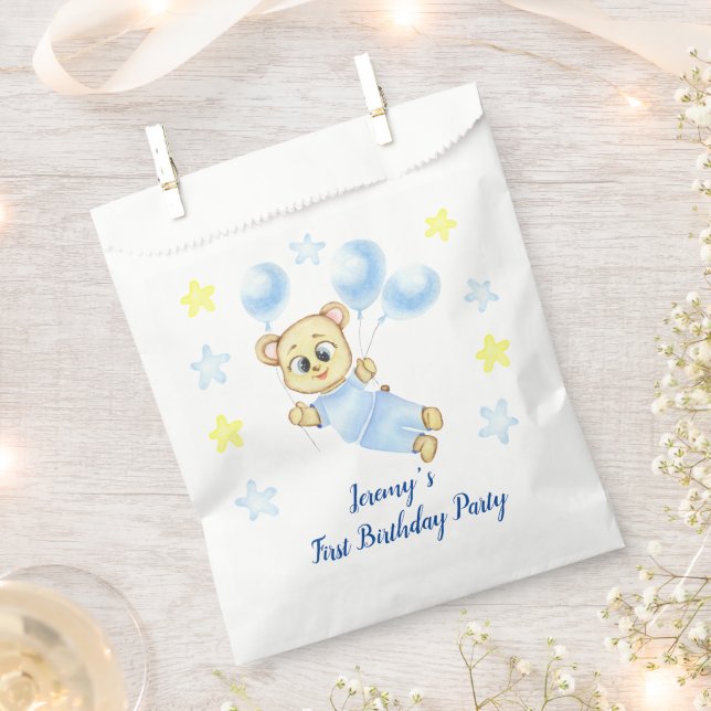 Personalized First Birthday Teddy Bear Boy  Favour Bag (Clipped)