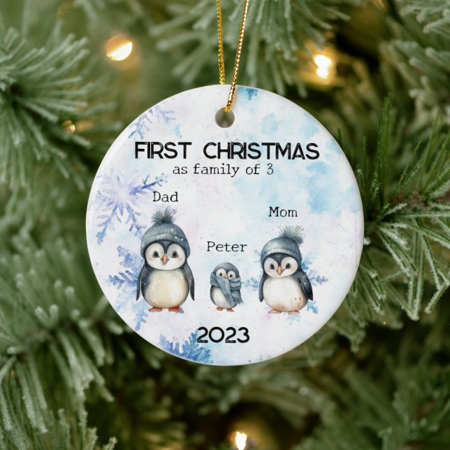 Personalized First Christmas as a Family of 3 Ceramic Ornament (Tree)