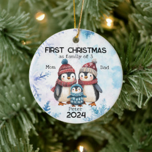 Personalized First Christmas as a Family of 3 Ceramic Ornament