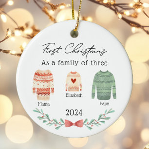 Personalized First Christmas as a Family of 3 Ceramic Ornament