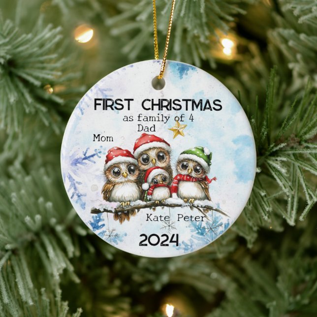 Personalized First Christmas as a Family of 4 Ceramic Ornament (Tree)