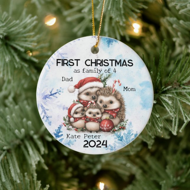 Personalized First Christmas as a Family of 4 Ceramic Ornament (Tree)