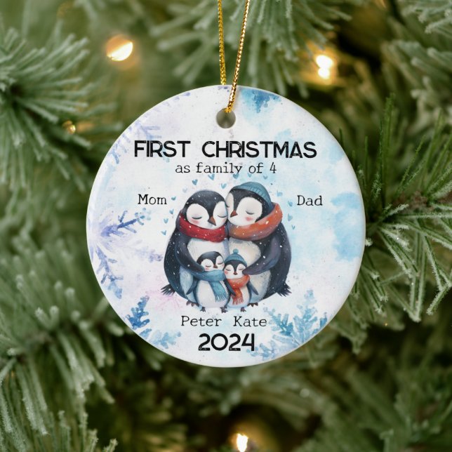 Personalized First Christmas as a Family of 4 Ceramic Ornament (Tree)