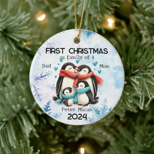 Personalized First Christmas as a Family of 4 Ceramic Ornament (Tree)