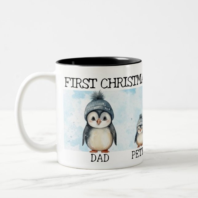 Personalized First Christmas as a Family of 4  Two-Tone Coffee Mug (Left)