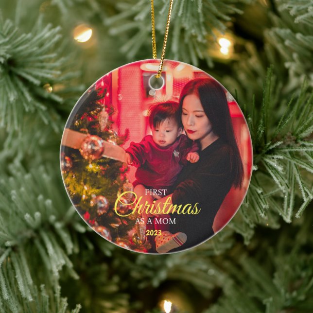 Personalized First Christmas as A MOM with a Baby  Ceramic Ornament (Tree)