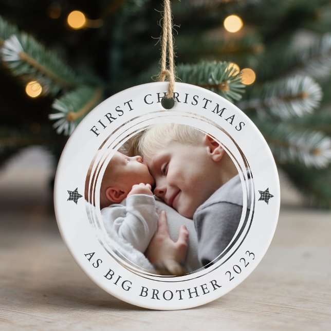 Personalized First Christmas as Big Brother Photo Ceramic Ornament (Creator Uploaded)