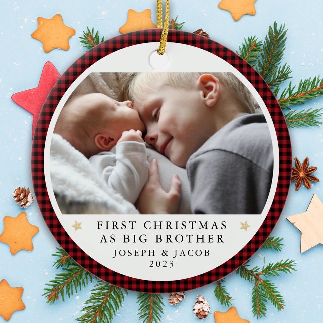 Personalized First Christmas as Big Brother Photo Ceramic Ornament (Creator Uploaded)