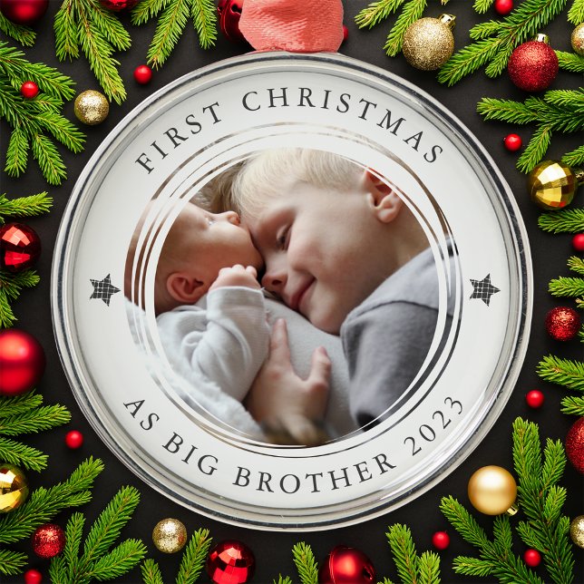 Personalized First Christmas as Big Brother Photo Metal Ornament (Creator Uploaded)