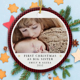 Personalized First Christmas as Big Sister Photo Ceramic Ornament