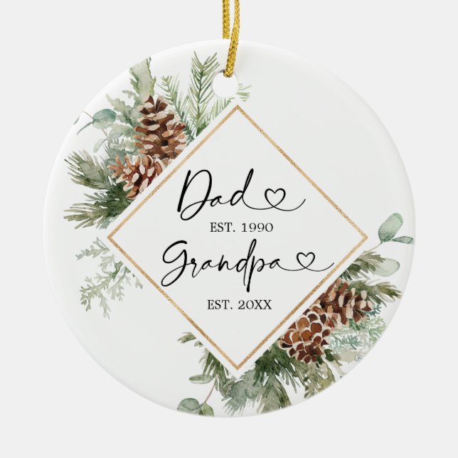 Personalized First Christmas As Grandfather Gift Ceramic Ornament (Front)