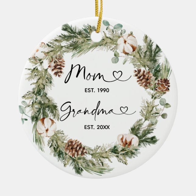 Personalized First Christmas as Grandmother Gift Ceramic Ornament (Front)