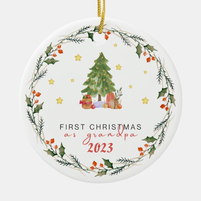 Personalized First Christmas as Grandpa Ceramic Ornament (Front)
