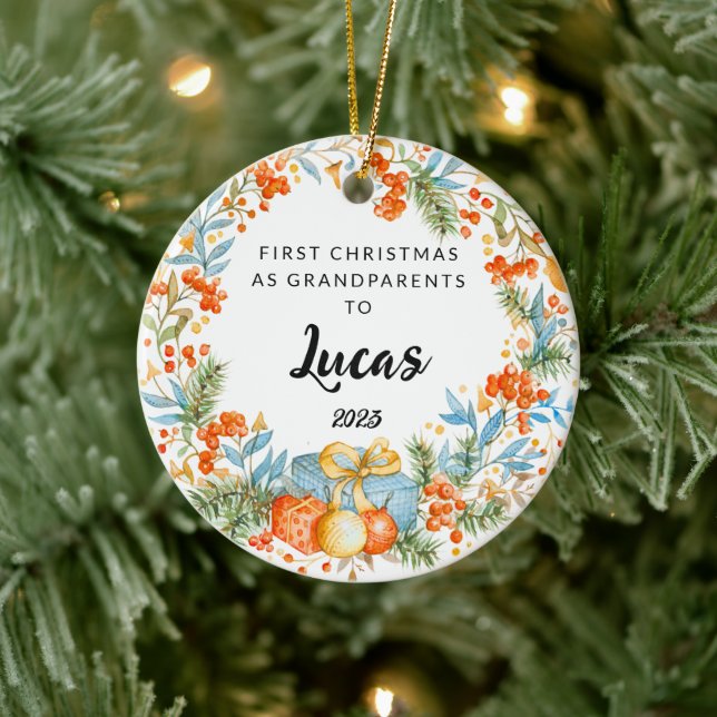 Personalized First Christmas As Grandparents   Ceramic Ornament (Tree)